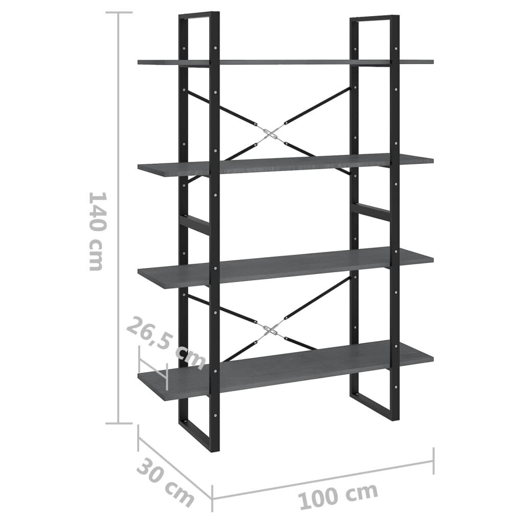 vidaXL 4-līmeņu grāmatu plaukts, pelēks, 100x30x140 cm, priedes koks cena un informācija | Plaukti | 220.lv