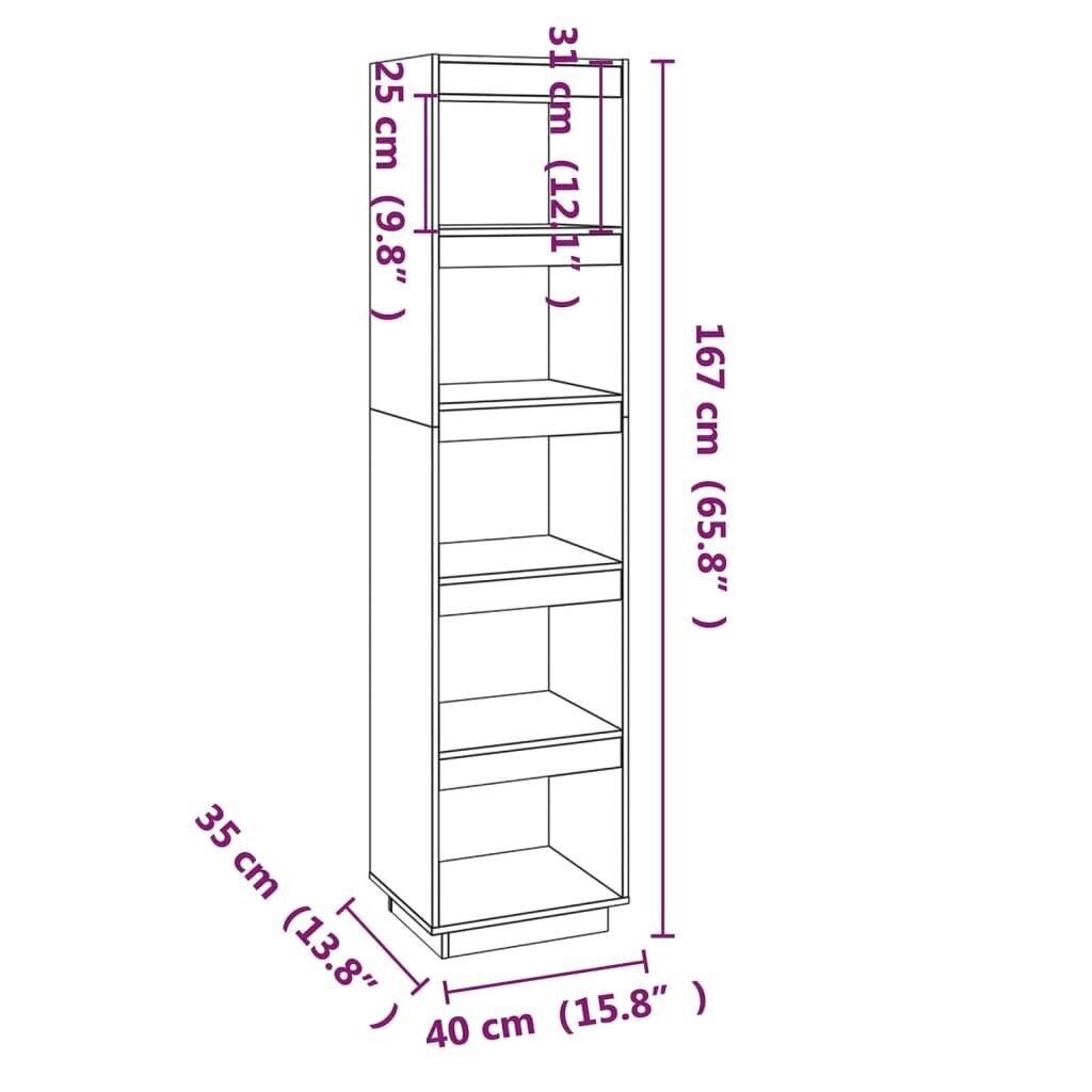 vidaXL grāmatu plaukts, pelēks, 40x35x167 cm, priedes masīvkoks cena un informācija | Plaukti | 220.lv