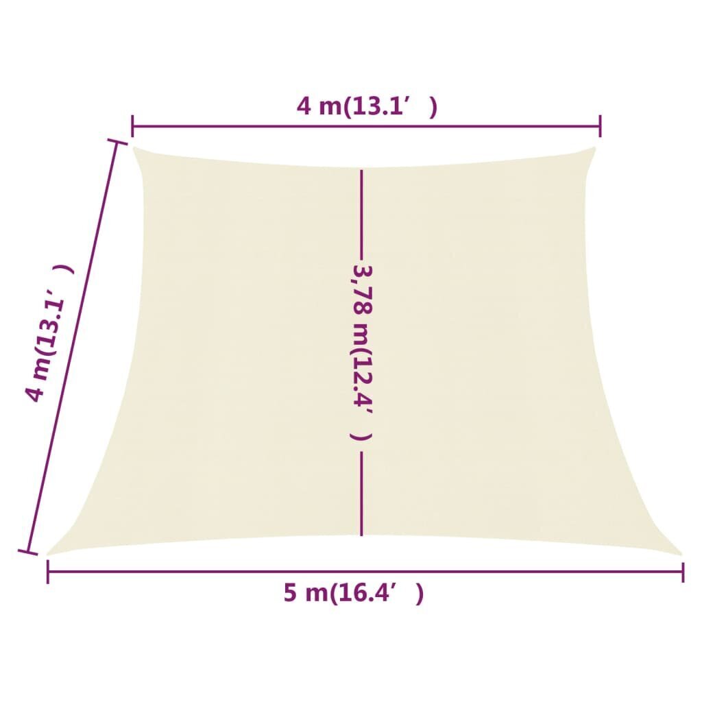 vidaXL saulessargs, 160 g/m², krēmkrāsas, 4/5x4 m, HDPE cena un informācija | Saulessargi, markīzes un statīvi | 220.lv