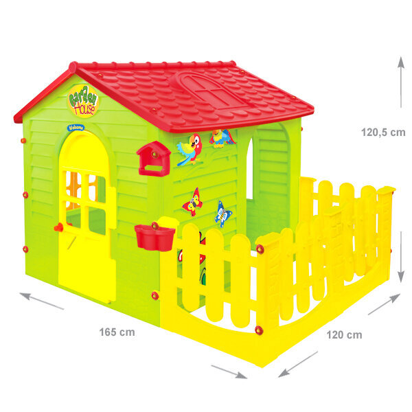 Plastmasas rotaļu māja Mochtoys 165x120x120,5 cm ar lielu žogu, 10839, +1 цена и информация | Bērnu rotaļu laukumi, mājiņas | 220.lv