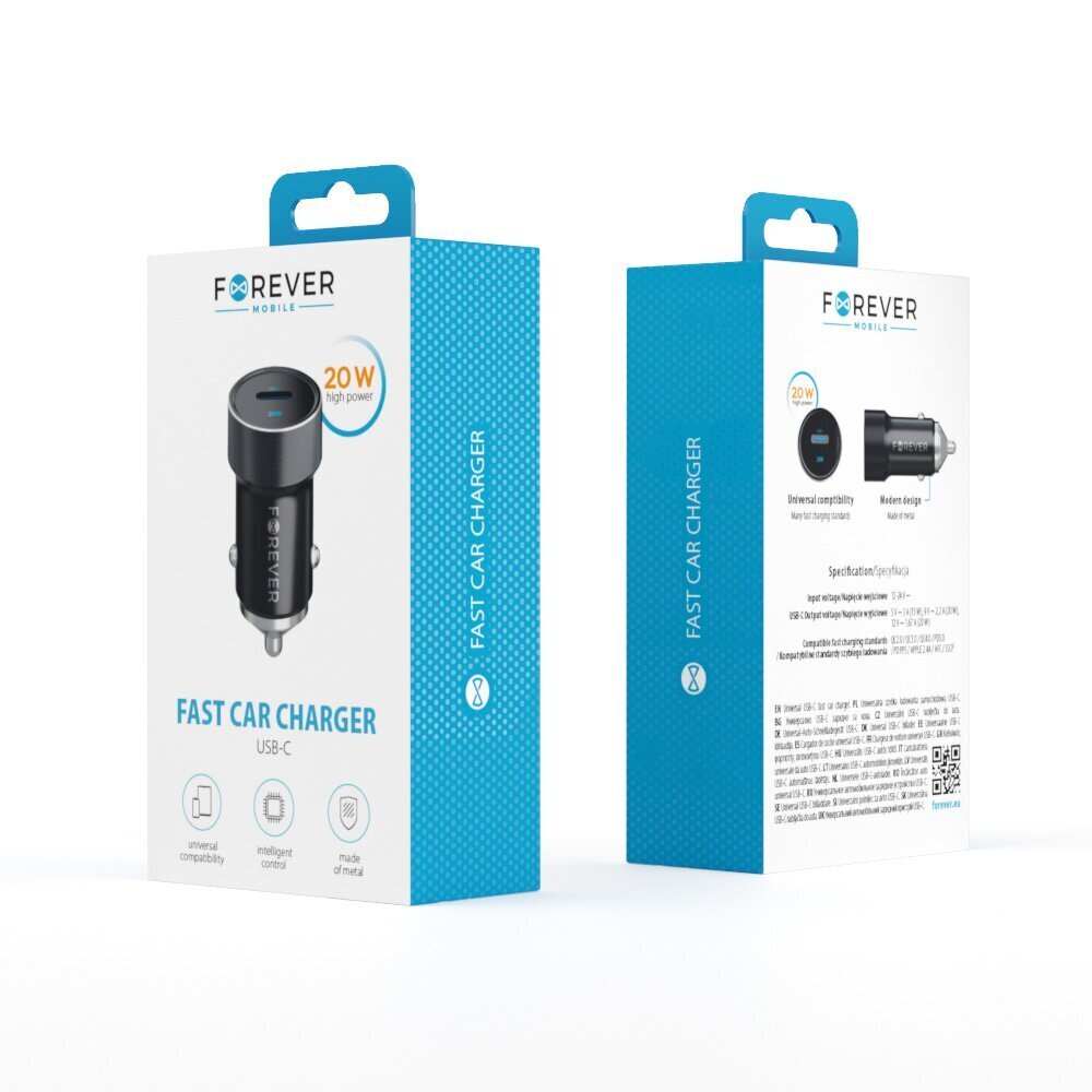 Forever CC-06 PD3.0 car charger 1x USB-C 20W black cena un informācija | Lādētāji un adapteri | 220.lv