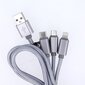Maxlife 3in1 cable USB - Lightning + USB-C + microUSB 1,0 m 2,1A grey nylon цена и информация | Savienotājkabeļi | 220.lv