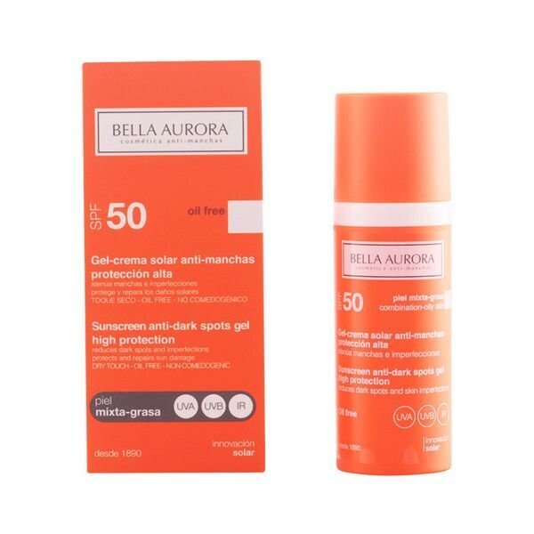 Saules aizsargkrēms pret pigmenta plankumiem Spf 50 Bella Aurora, 50 ml cena un informācija | Sauļošanās krēmi | 220.lv