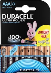 Baterijas DURACELL ULTRA AAA, LR6, 8 gab cena un informācija | Baterijas | 220.lv