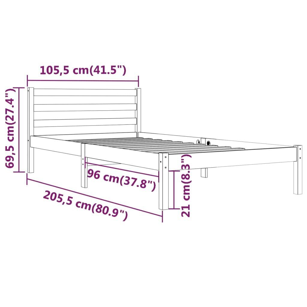 810420 vidaXL Bed Frame Solid Wood Pine 100x200 cm cena un informācija | Gultas | 220.lv