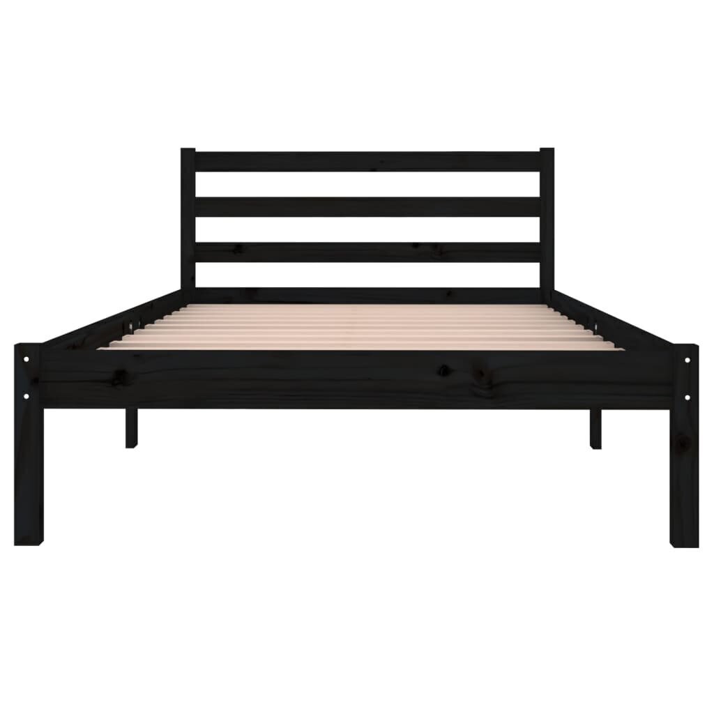 810424 vidaXL Bed Frame Solid Wood Pine 100x200 cm Black cena un informācija | Gultas | 220.lv