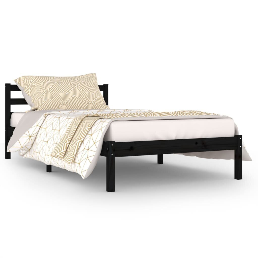 810424 vidaXL Bed Frame Solid Wood Pine 100x200 cm Black цена и информация | Gultas | 220.lv