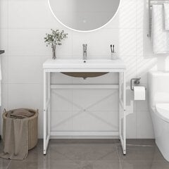 vidaXL vannasistabas skapītis ar iebūvētu izlietni, balts, dzelzs cena un informācija | Vannas istabas skapīši | 220.lv