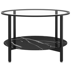 vidaXL kafijas galdiņš, melns un melna marmora, 70 cm, rūdīts stikls цена и информация | Журнальные столики | 220.lv