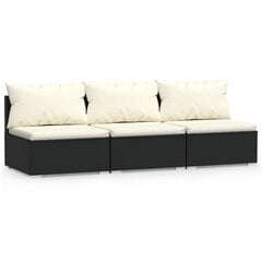 vidaXL trīsvietīgs dīvāns ar matračiem, melna PE rotangpalma цена и информация | скамейка со столиком | 220.lv