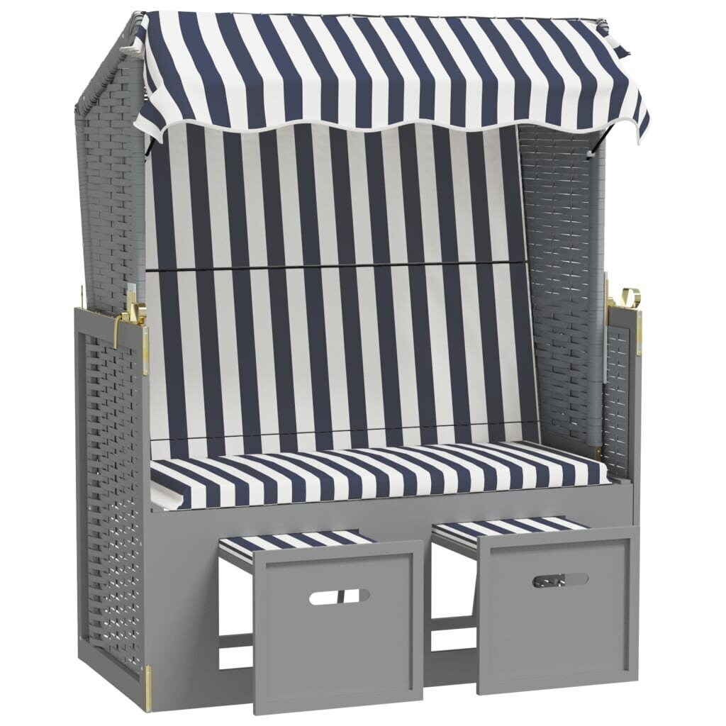 vidaXL sauļošanās krēsls ar jumtu un spilveniem, PE rotangpalma, koks cena un informācija | Dārza krēsli | 220.lv
