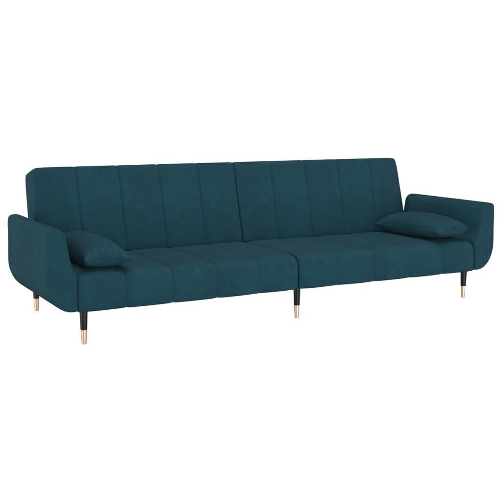vidaXL 2-vietīga dīvāngulta ar diviem spilveniem, zils samts cena un informācija | Dīvāni | 220.lv