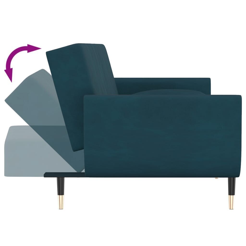 vidaXL 2-vietīga dīvāngulta ar diviem spilveniem, zils samts цена и информация | Dīvāni | 220.lv