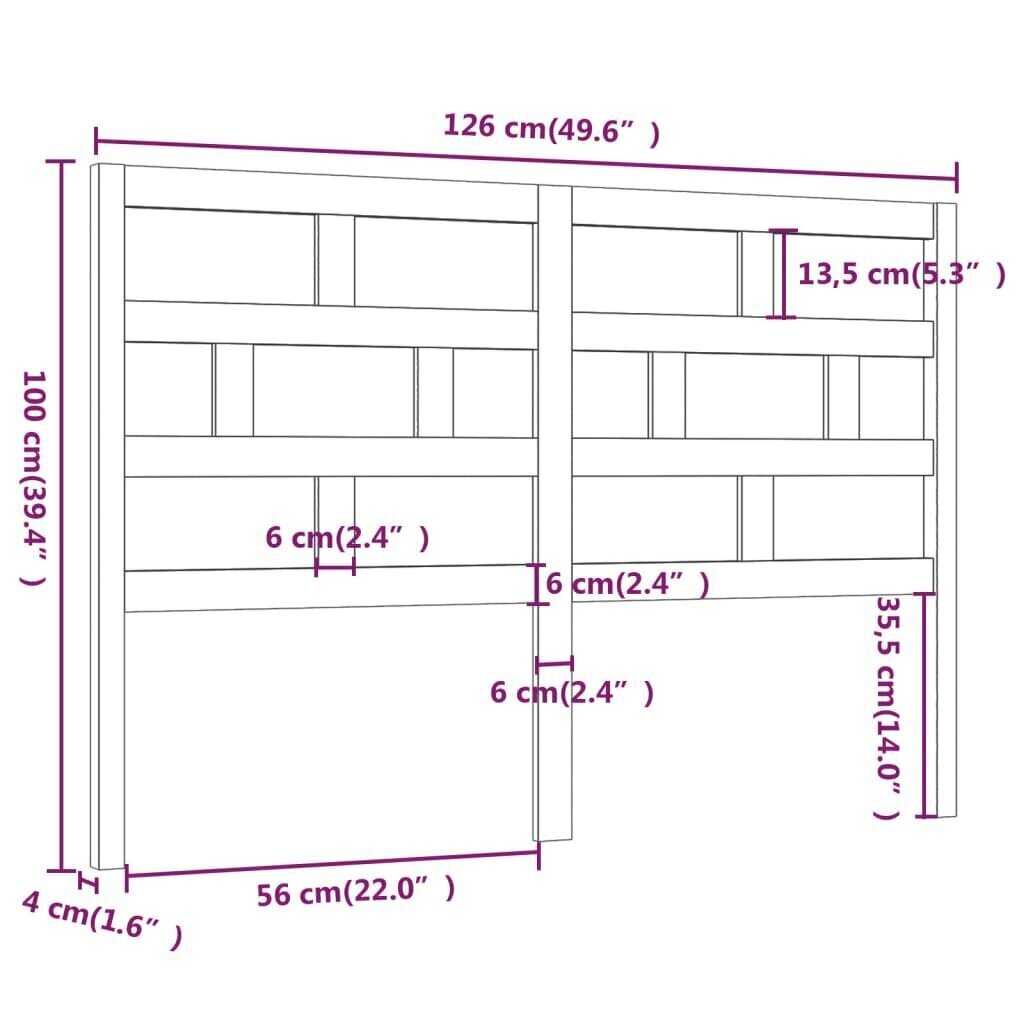 vidaXL gultas galvgalis, melns, 126x4x100 cm, priedes masīvkoks cena un informācija | Gultas | 220.lv