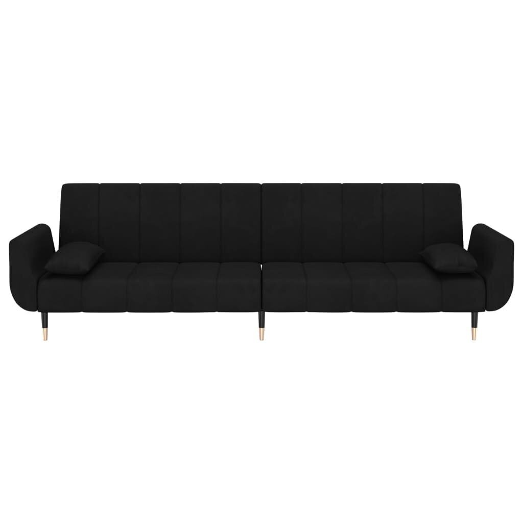 vidaXL 2-vietīga dīvāngulta ar diviem spilveniem, melns samts cena un informācija | Dīvāni | 220.lv
