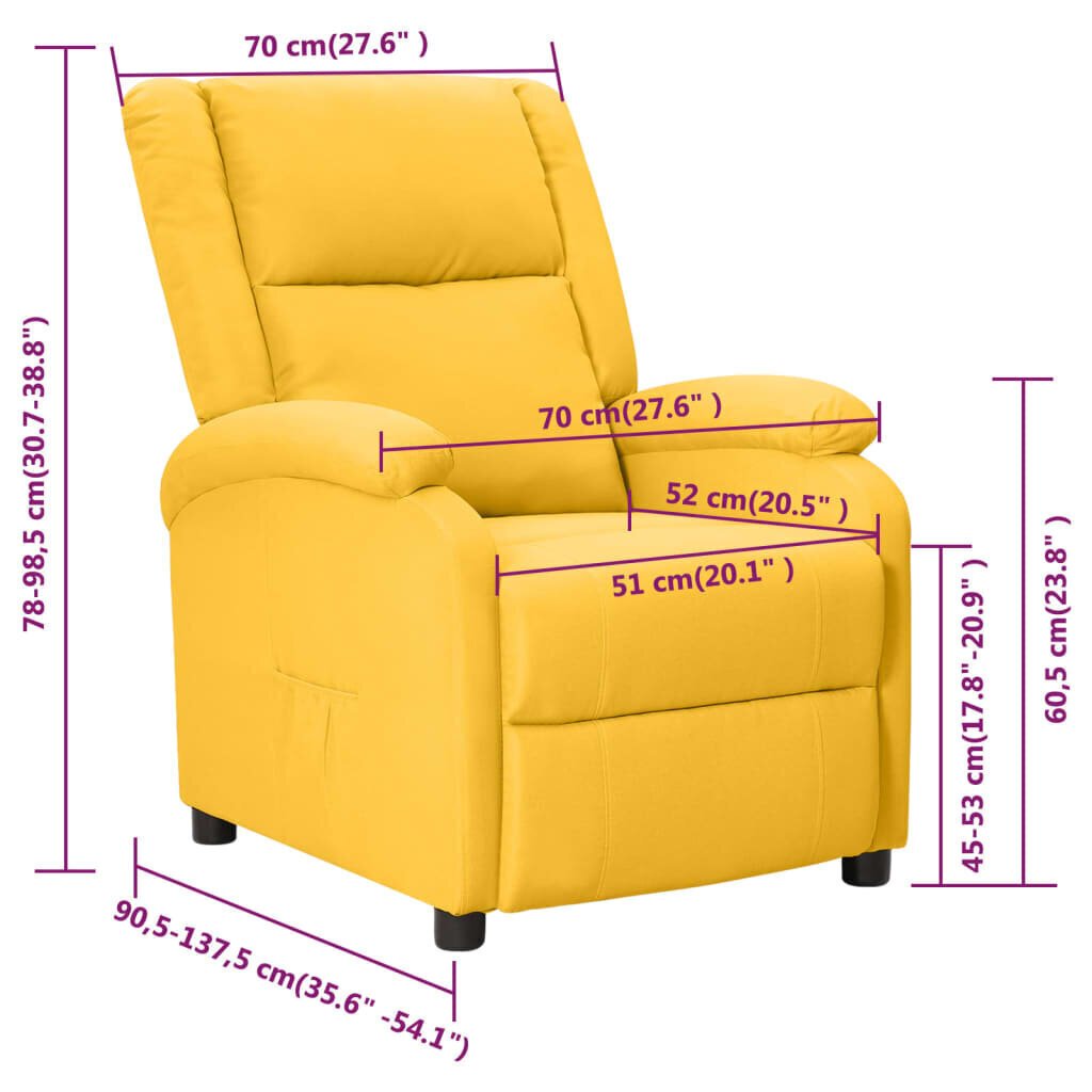 vidaXL atpūtas krēsls, atgāžams, dzeltens audums cena un informācija | Atpūtas krēsli | 220.lv