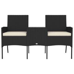 vidaXL divvietīgs dārza dīvāns ar galdiņu, PE rotangpalma, melns cena un informācija | Dārza krēsli | 220.lv