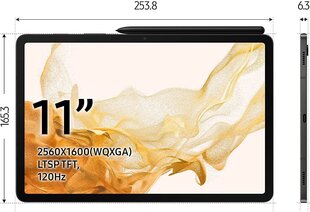 Samsung Galaxy Tab S8 Wi-Fi 8/256GB Graphite Grey SM-X700NZABEUB цена и информация | Планшеты | 220.lv