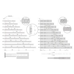 Несущие рельсы 45 x 600 мм, полное выдвижение цена и информация | Выдвижные ящики, ящики для постельного белья | 220.lv