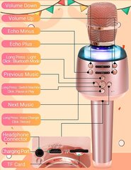 Fusion KG001 karaoke mikrofons ar iebūvētu Bluetooth skaļruni / 5W / aux / balss modulators / USB / Micro SD rozā cena un informācija | Mikrofoni | 220.lv