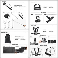 Fusion 216 in 1 piederumu komplekts sporta kamerām / GoPro / HERO9 / Xiaomi YI / EKEN / OSMO / MountDog (EVA CASE) V2 cena un informācija | Aksesuāri videokamerām | 220.lv