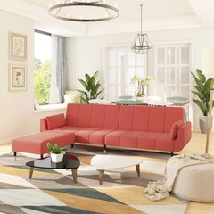 vidaXL 2-vietīga dīvāngulta ar soliņu, divi spilveni, rozā samts cena un informācija | Dīvāni | 220.lv