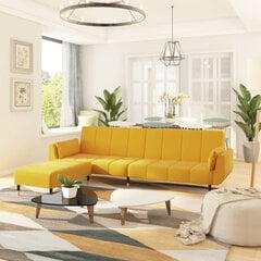 vidaXL 2-vietīga dīvāngulta ar soliņu, divi spilveni, dzeltens samts cena un informācija | Dīvāni | 220.lv