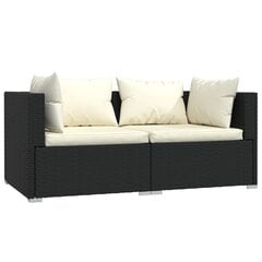 vidaXL divvietīgs dīvāns ar matračiem, melna PE rotangpalma цена и информация | скамейка со столиком | 220.lv