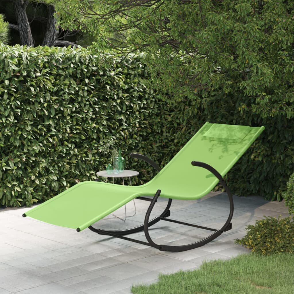 vidaXL sauļošanās šūpuļkrēsls, tērauds, zaļš tekstilēns cena un informācija | Sauļošanās krēsli | 220.lv