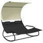 vidaXL divvietīgs sauļošanās zvilnis ar jumtiņu, melns, krēmkrāsas cena un informācija | Sauļošanās krēsli | 220.lv