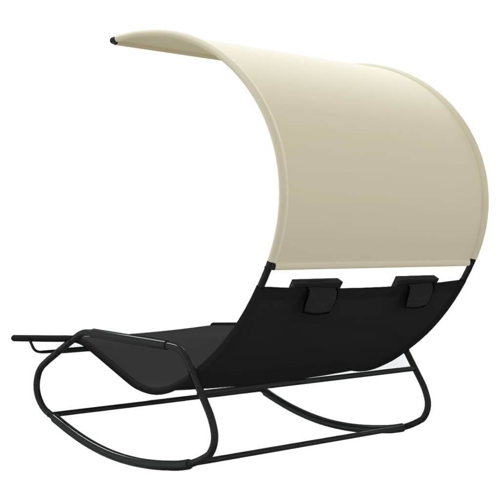 vidaXL divvietīgs sauļošanās zvilnis ar jumtiņu, melns, krēmkrāsas cena un informācija | Sauļošanās krēsli | 220.lv