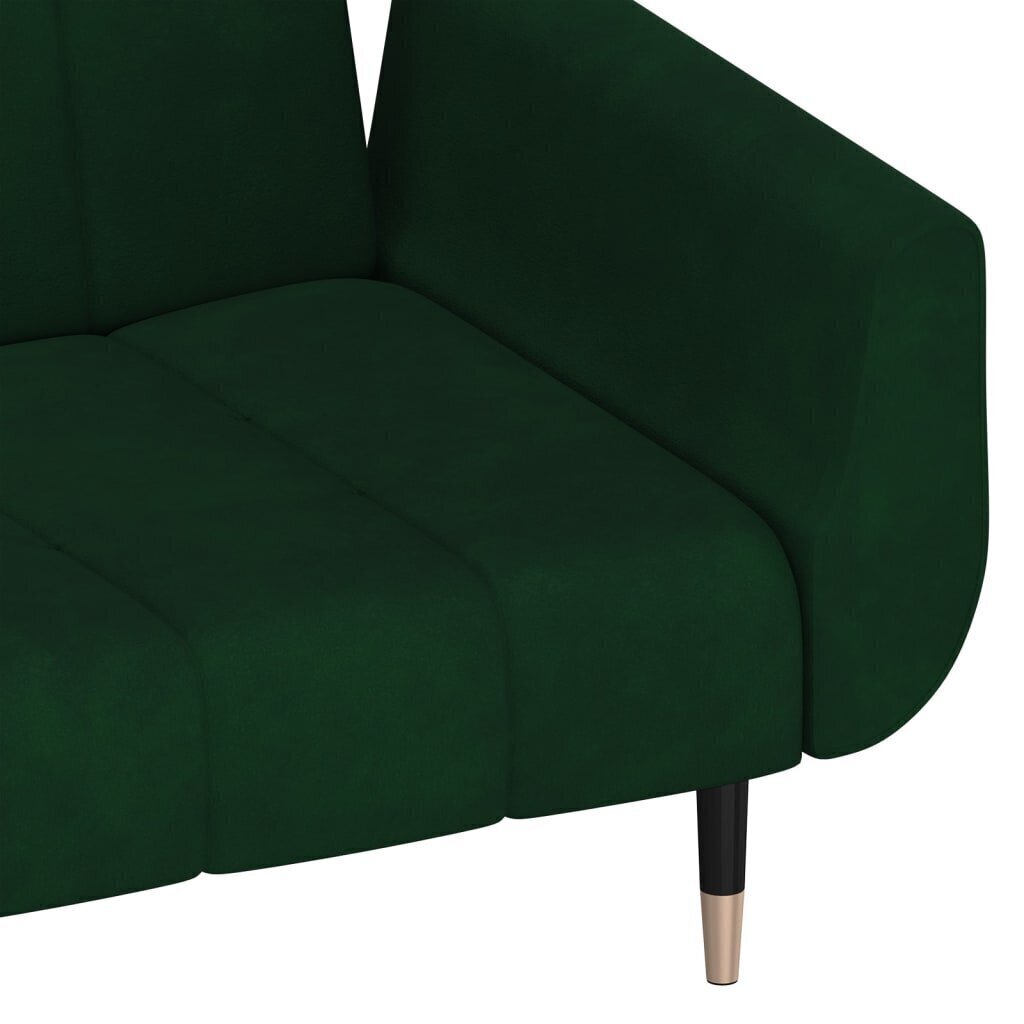 vidaXL 2-vietīga dīvāngulta ar diviem spilveniem, tumši zaļš samts cena un informācija | Dīvāni | 220.lv