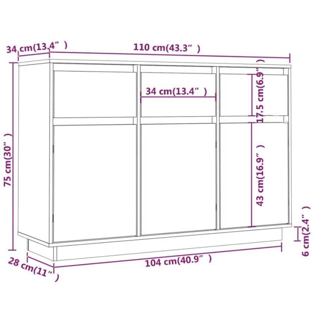 vidaXL kumode, 110x34x75 cm, priedes masīvkoks cena un informācija | Skapīši viesistabai | 220.lv