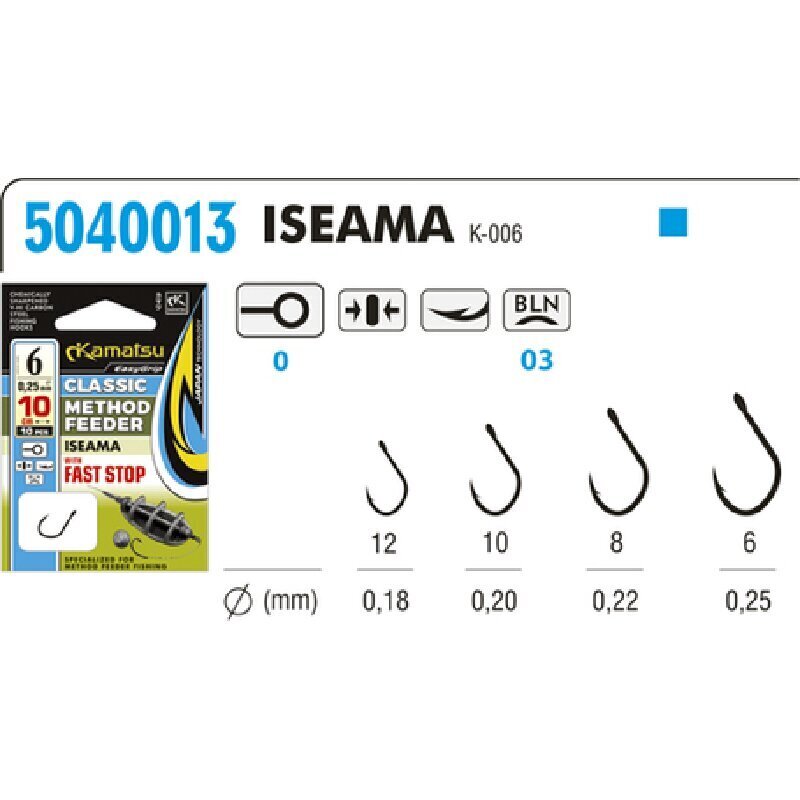 Āķi ar pavadu KAMATSU Iseama Method Feeder Fast 10cm Nr.10 cena un informācija | Makšķerēšanas āķi | 220.lv