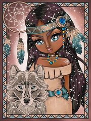 Алмазная мозаика Indian Girl With Wolf 40x30 см цена и информация | Алмазная мозаика | 220.lv