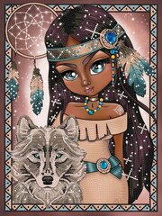 Dimantu mozaīka Indian Girl With Wolf 40x30 cm cena un informācija | Dimantu mozaīkas | 220.lv