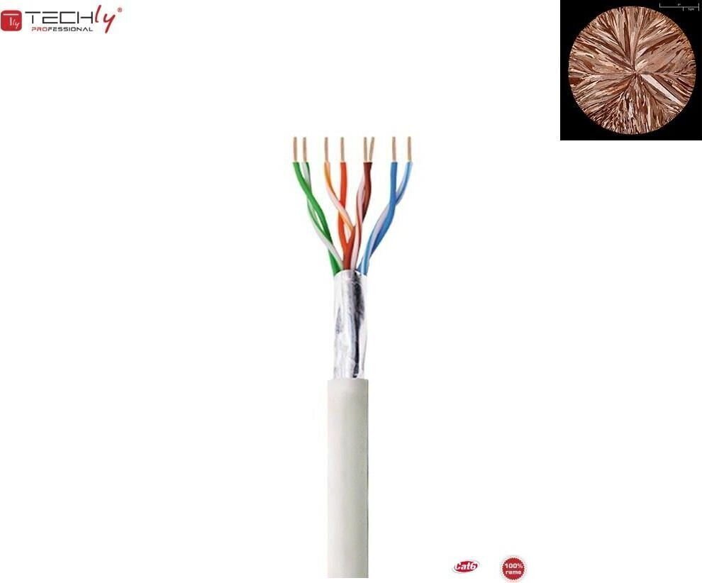 Tīkla kabelis Techly Cat 6 F/UTP 100m pelēks, vīts pāris 100% varš cena un informācija | Kabeļi un vadi | 220.lv
