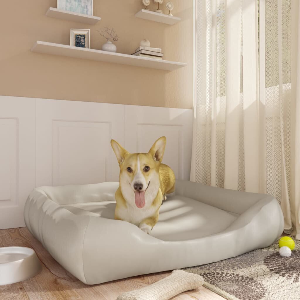 vidaXL suņu gulta, bēša, 80x68x23 cm, mākslīgā āda cena un informācija | Suņu gultas, spilveni, būdas | 220.lv