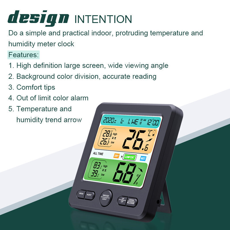 Iekštelpu digitālais termometrs higrometrs un modinātājs cena un informācija | Meteostacijas, āra termometri | 220.lv