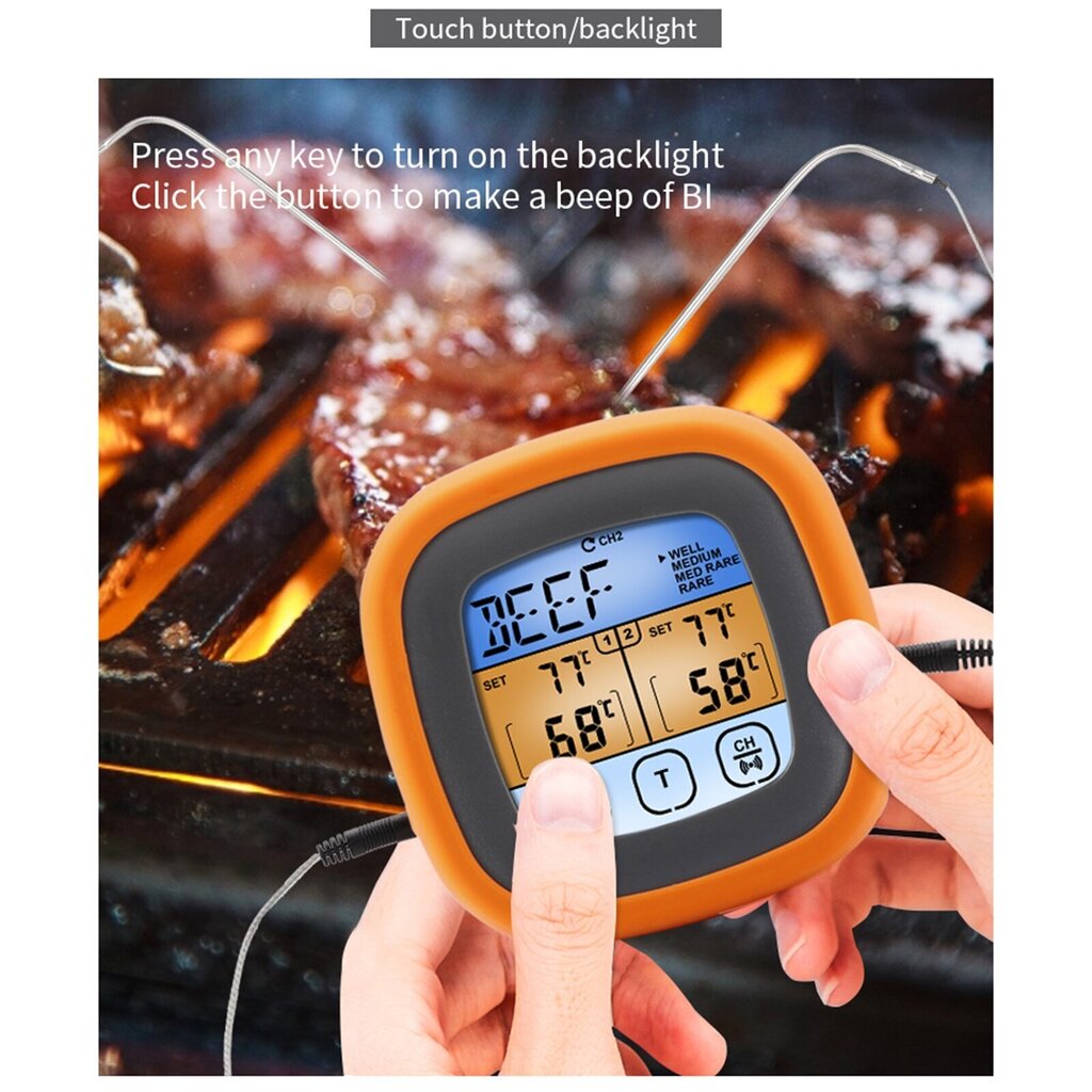 Digitālais skārienjūtīgais krāsns drošais grila/pārtikas bezvadu termometrs цена и информация | Grila, barbekjū piederumi un aksesuāri | 220.lv