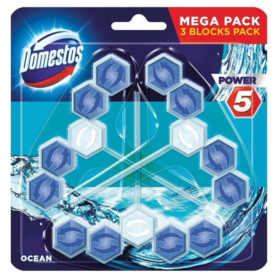 WC tīrītājs - atsvaidzinātājs Domestos Power 5 Ocean, 3x55 g cena un informācija | Tīrīšanas līdzekļi | 220.lv