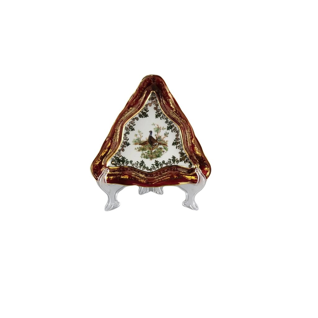 Queens Crown porcelāna trīsstūrveida servēšanas bļoda, "Medības" (fazāns) sarkanā krāsā Izmērs 16,5 cm. цена и информация | Trauki, šķīvji, pusdienu servīzes | 220.lv