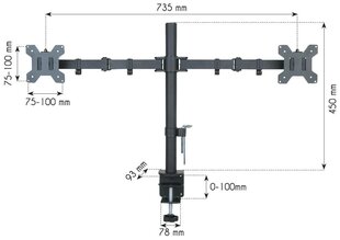 Крепление/подставка для монитора Techly ICA-LCD 382-D, 68,6 см (27"), зажим, черный цена и информация | Кронштейны для монитора | 220.lv