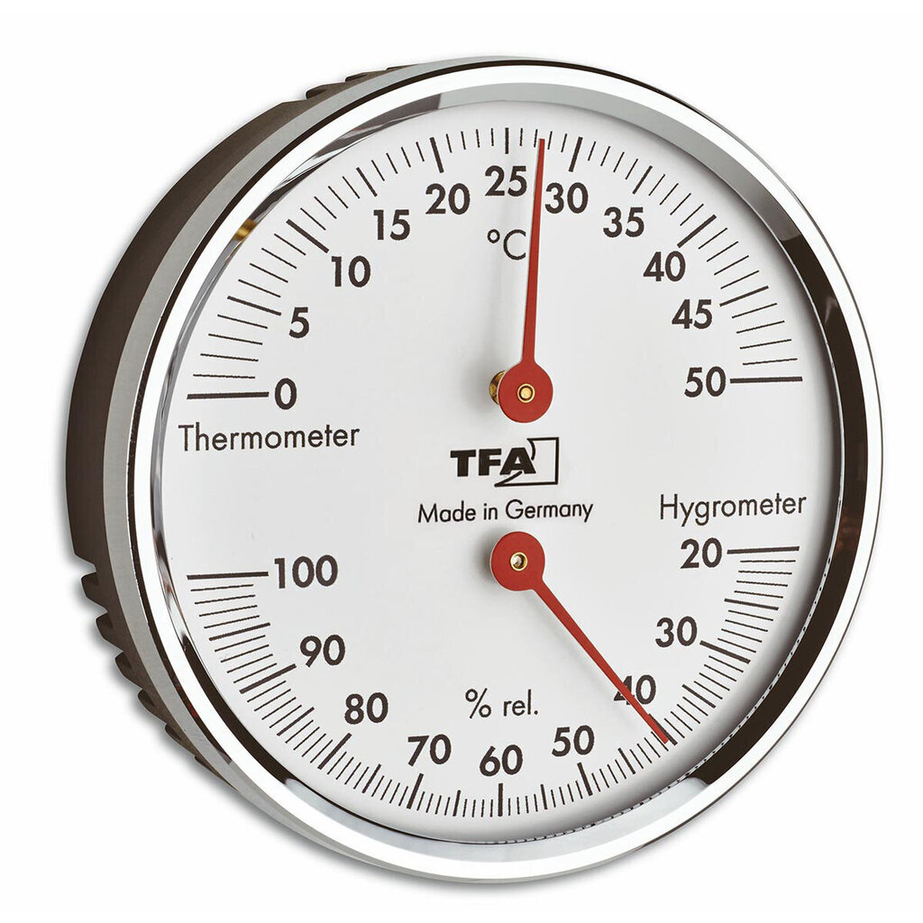 Termo-higrometrs ar metāla gredzenu TFA 45.2041.42 cena un informācija | Meteostacijas, āra termometri | 220.lv