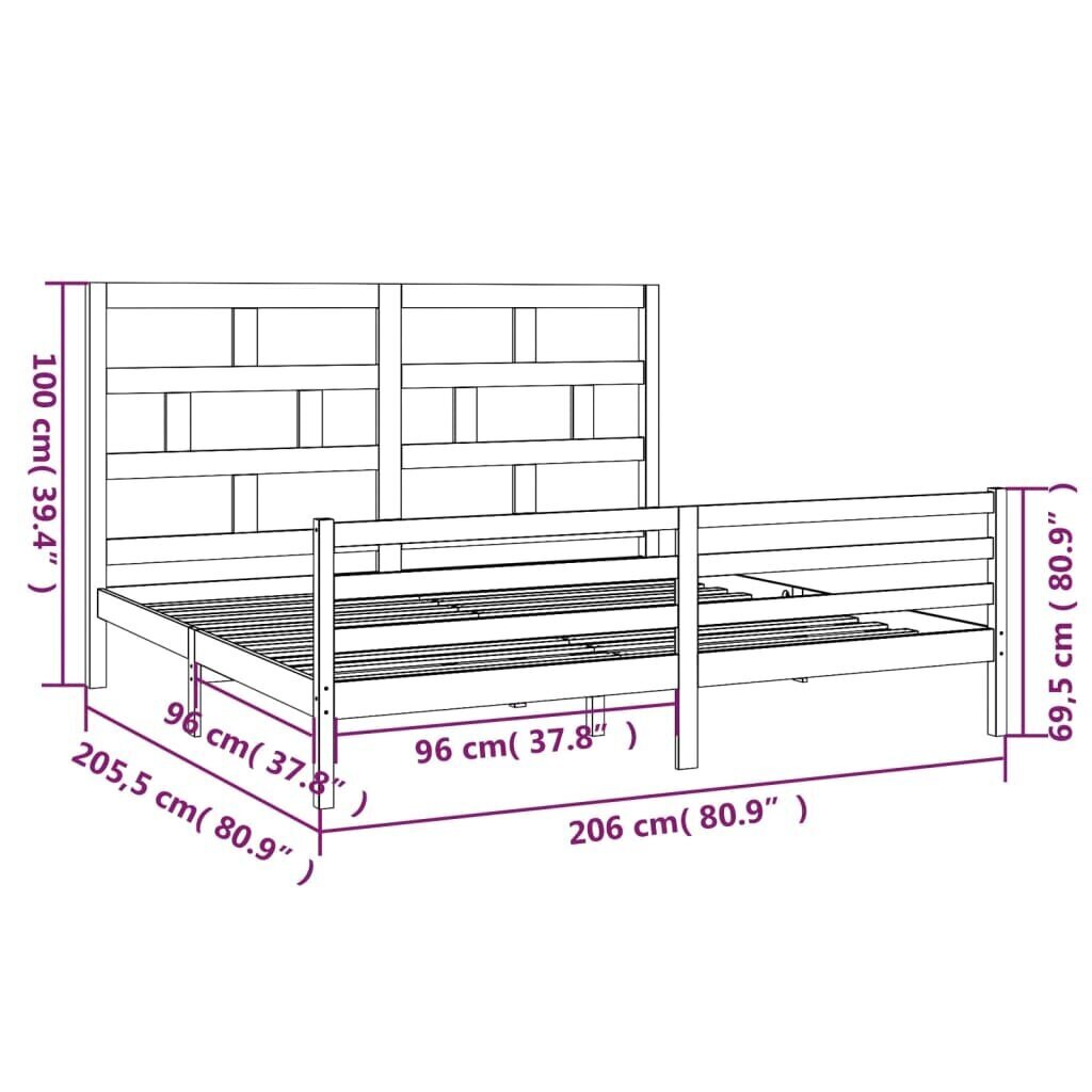 vidaXL gultas rāmis, melns, priedes masīvkoks, 200x200 cm цена и информация | Gultas | 220.lv