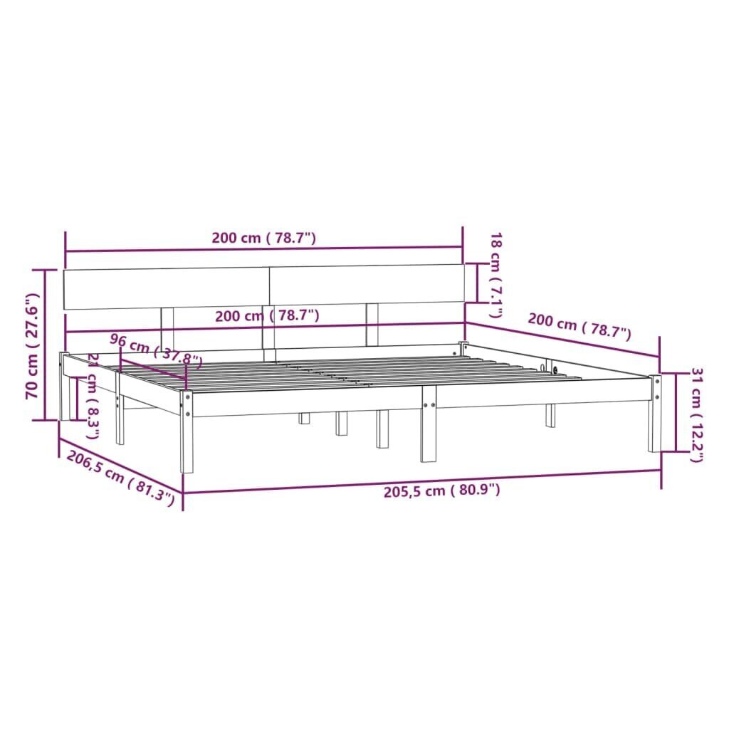 vidaXL gultas rāmis, medus brūns, priedes masīvkoks, 200x200 cm cena un informācija | Gultas | 220.lv