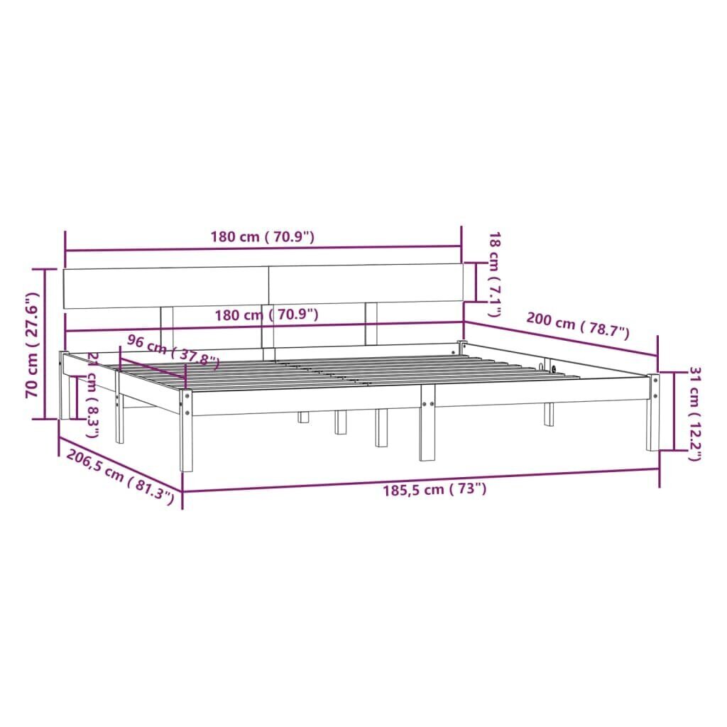 vidaXL gultas rāmis, priedes masīvkoks, 180x200 cm cena un informācija | Gultas | 220.lv