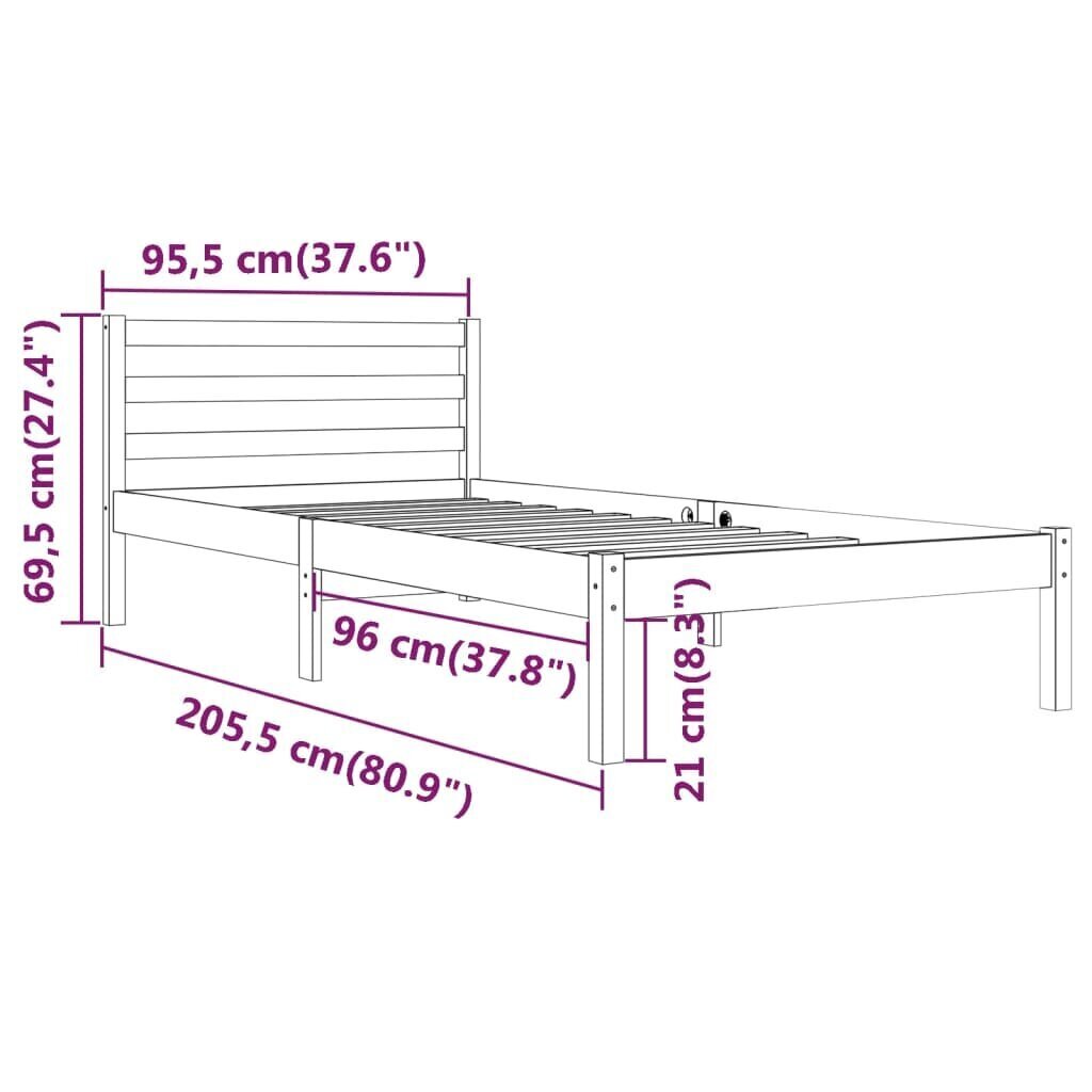 810419 vidaXL Bed Frame Solid Wood Pine 90x200 cm Black цена и информация | Gultas | 220.lv