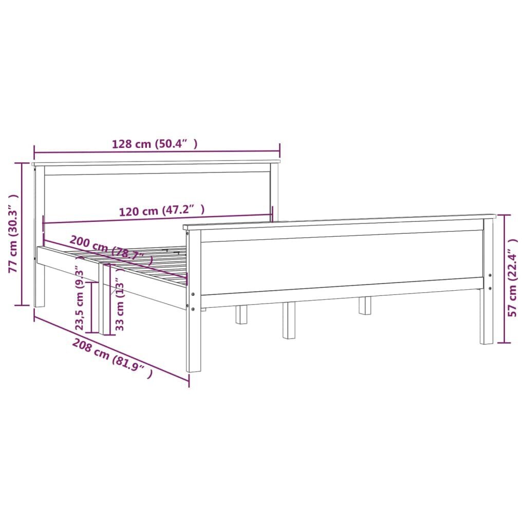 vidaXL gultas rāmis, medus brūns, priedes masīvkoks, 120x200 cm cena un informācija | Gultas | 220.lv