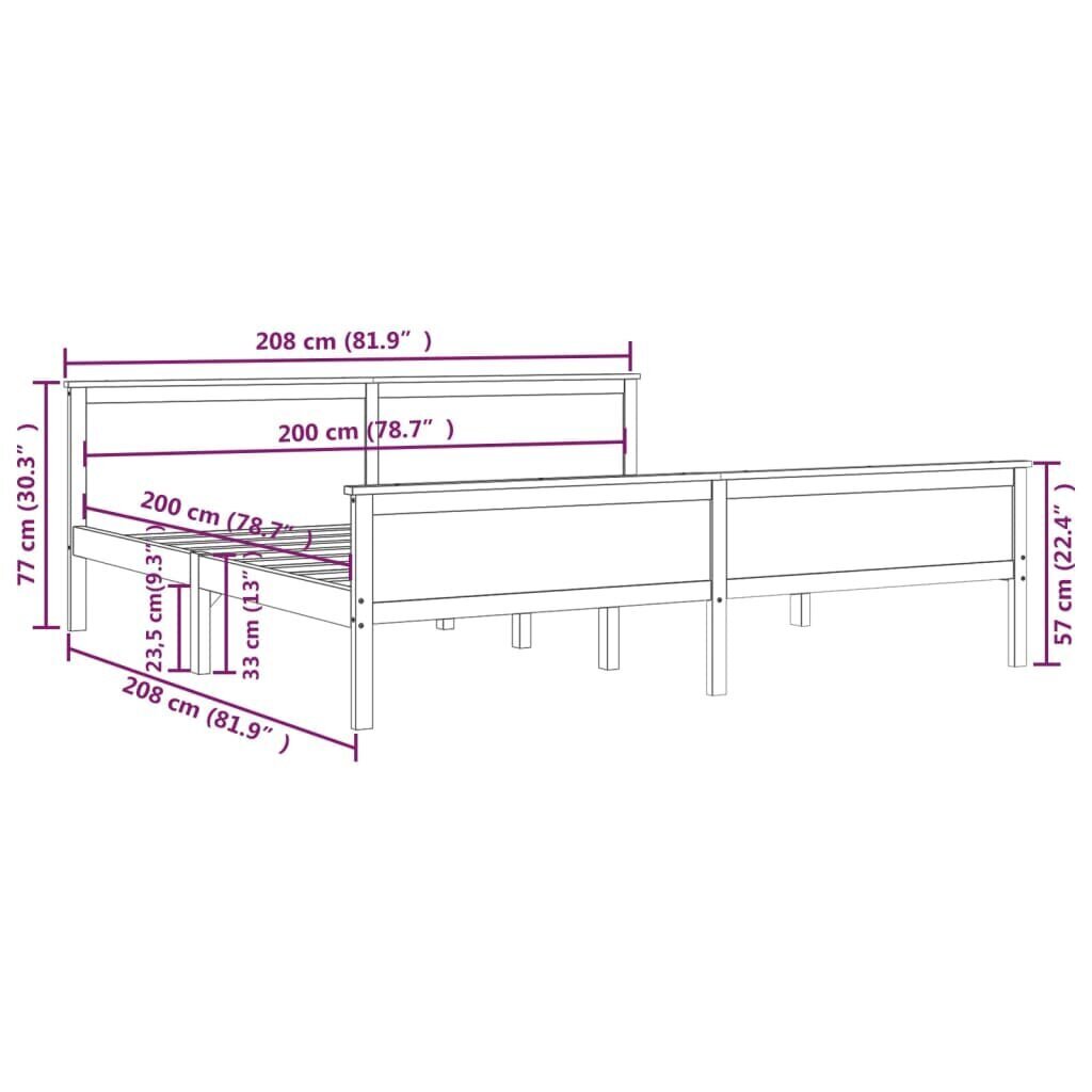 vidaXL gultas rāmis, medus brūns, priedes masīvkoks, 200x200 cm cena un informācija | Gultas | 220.lv